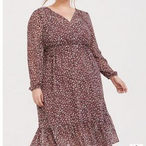 Torrid Midi Chiffon Dress in Pink Leopard Print Size 2X NWT
